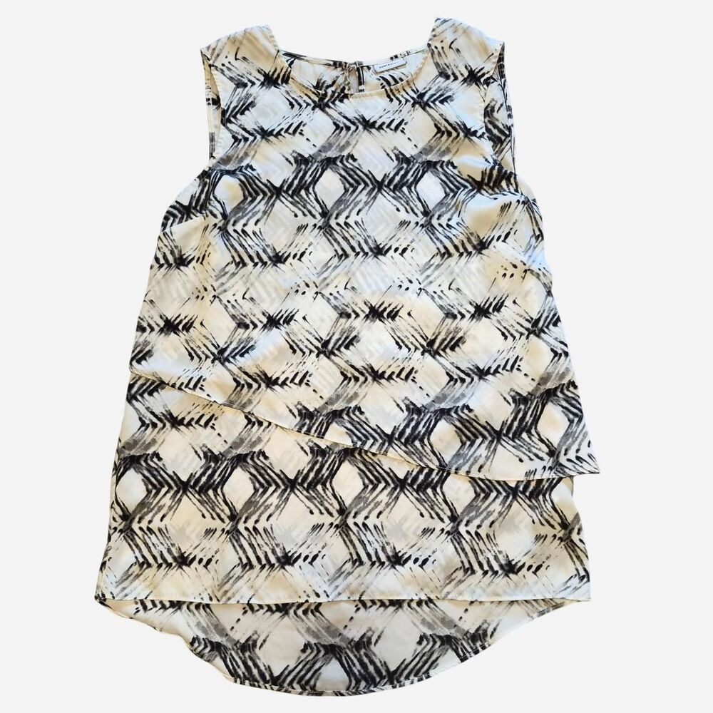 DKNY Black and White Abstract Print Layered Blouse Size M